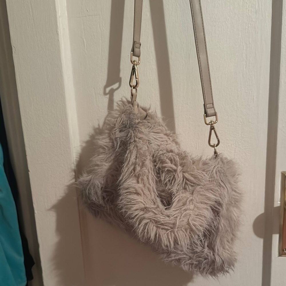 Faux Fur Shoulder Bag - Gray